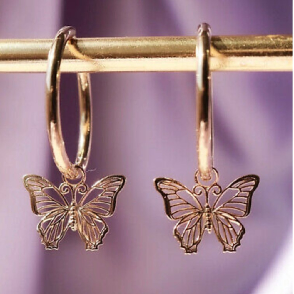 New 14k Rose Gold Plated Butterflies Earrings - Picture 1 of 4
